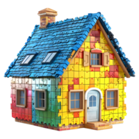 AI generated 3D Rendering of a House or Home Made From Jigsaw Puzzle Pieces on Transparent Background - Ai Generated png