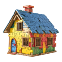 AI generated 3D Rendering of a House or Home Made From Jigsaw Puzzle Pieces on Transparent Background - Ai Generated png