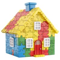 AI generated 3D Rendering of a House or Home Made From Jigsaw Puzzle Pieces on Transparent Background - Ai Generated png