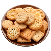 ai generado 3d representación de un diferente galletas en un plato en transparente antecedentes - ai generado png