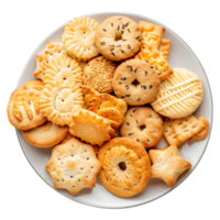 ai generado 3d representación de un diferente galletas en un plato en transparente antecedentes - ai generado png