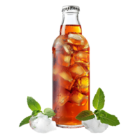 AI generated 3D Rendering of a Soft Drink in a Bottle with Ice Cubes on Transparent Background - Ai Generated png