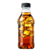 ai generiert 3d Rendern von ein Sanft trinken im ein Flasche mit Eis Würfel auf transparent Hintergrund - - ai generiert png