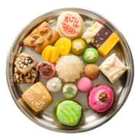 ai generiert 3d Rendern von ein indisch traditionell Süßigkeiten im ein Teller auf transparent Hintergrund - - ai generiert png