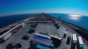 A timelapse of traffic jam on the highway at Tokyo bay area in Chiba fish eye shot zoom video