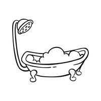 Foam bath with shower, personal hygiene, vector outline