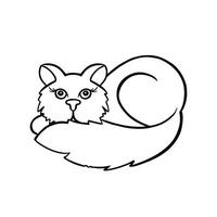 Cat lying face down. Line drawing on white background. Vector illustration