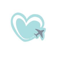 Illustration airplane symbol in shape heart isolated on white background. Vector illustration