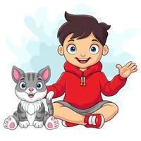 Cartoon boy with his cat vector