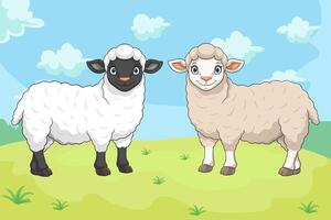 Cartoon black and white sheep on white background vector