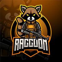 Raccoon shooter esport logo mascot design vector