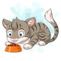 Cartoon funny cat eating on white background vector