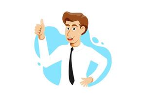 Good job thumbs up, Cartoon businessman smiling on isolated background, Vector illustration.