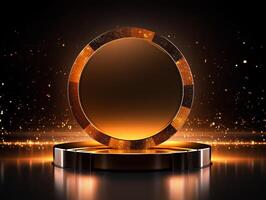 AI generated Circular gold stage. Suitable for use in making logo or icon, designing website or printed materials, promotional products, social media. You can find many other ways by creativity. photo