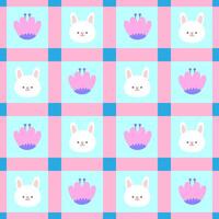 Hello spring kids seamless pattern cute bunny and tulip hand drawn background vector illustration