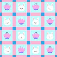 Hello spring kids seamless pattern cute bunny and tulip hand drawn background vector illustration