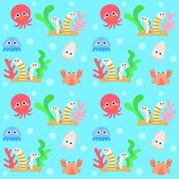 Cute kids seamless pattern Under the sea party blue vector illustration