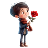 AI generated 3D Rendering of a Boy With Red Rose in hand on Transparent Background - Ai Generated png