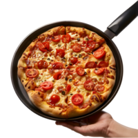 ai generato 3d interpretazione di un' Pizza nel un' padella su trasparente sfondo - ai generato png