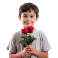 ai generado 3d representación de un chico con rojo Rosa en mano en transparente antecedentes - ai generado png