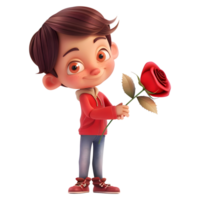 AI generated 3D Rendering of a Boy With Red Rose in hand on Transparent Background - Ai Generated png