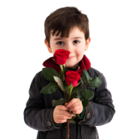 ai gegenereerd 3d renderen van een jongen met rood roos in hand- Aan transparant achtergrond - ai gegenereerd png