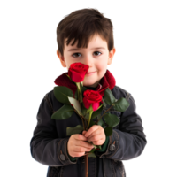 ai generato 3d interpretazione di un' ragazzo con rosso rosa nel mano su trasparente sfondo - ai generato png