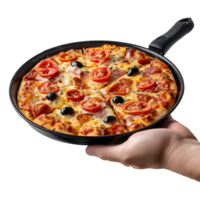 ai generiert 3d Rendern von ein Pizza im ein schwenken auf transparent Hintergrund - - ai generiert png