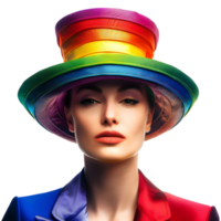 ai généré 3d le rendu de une femme portant coloré chapeau sur transparent Contexte - ai généré png