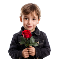 ai generiert 3d Rendern von ein Junge mit rot Rose im Hand auf transparent Hintergrund - - ai generiert png