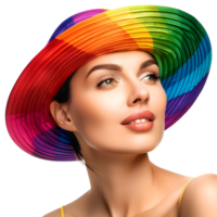 ai generado 3d representación de un mujer vistiendo vistoso sombrero en transparente antecedentes - ai generado png