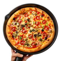 ai gerado 3d Renderização do uma pizza dentro uma panela em transparente fundo - ai gerado png