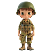 ai généré 3d le rendu de une dessin animé de armée homme avec uniforme sur transparent Contexte - ai généré png