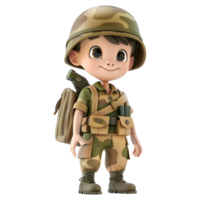 ai généré 3d le rendu de une dessin animé de armée homme avec uniforme sur transparent Contexte - ai généré png