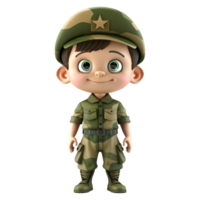 ai généré 3d le rendu de une dessin animé de armée homme avec uniforme sur transparent Contexte - ai généré png