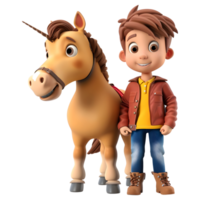 ai gerado 3d Renderização do uma desenho animado do Garoto em pé com cavalo em transparente fundo - ai gerado png