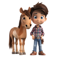 ai generado 3d representación de un dibujos animados de chico en pie con caballo en transparente antecedentes - ai generado png