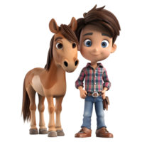 AI generated 3D Rendering of a Cartoon of Boy Standing With Horse on Transparent Background - Ai Generated png