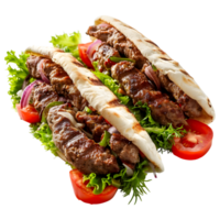 ai genererad 3d tolkning av en grillad nötkött kebab på transparent bakgrund - ai genererad png