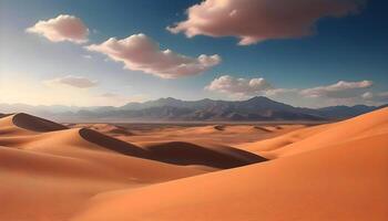 ai generado un Desierto paisaje con montañas y nubes foto