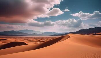 ai generado Desierto paisaje con montañas y nubes foto