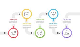 Timeline infographic concept with 5 steps. Can be used for presentation, workflow layout, diagram, banner. Vector illustration.