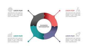 Concept of 4 step circular business process. Infographic pies design template. Presentation, Project. Vector illustration.