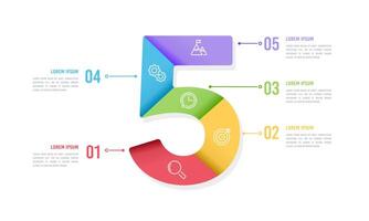 Number 5 infographic design template. Infographic steps to success. Vector illustration.