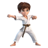 ai gegenereerd 3d renderen van een tekenfilm van Ninja karate jongen Aan transparant achtergrond - ai gegenereerd png