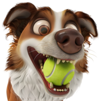 ai generato 3d interpretazione di un' cartone animato di cane avendo tennis palla nel bocca su trasparente sfondo - ai generato png
