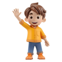 AI generated 3D Rendering of a Cartoon of Boy Waving His Hand on Transparent Background - Ai Generated png