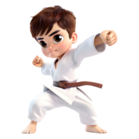 ai gegenereerd 3d renderen van een tekenfilm van Ninja karate jongen Aan transparant achtergrond - ai gegenereerd png