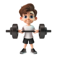 ai généré 3d le rendu de une dessin animé de Gym garçon avec haltères sur transparent Contexte - ai généré png