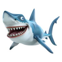 ai généré 3d le rendu de une dessin animé de horreur bleu requin sur transparent Contexte - ai généré png